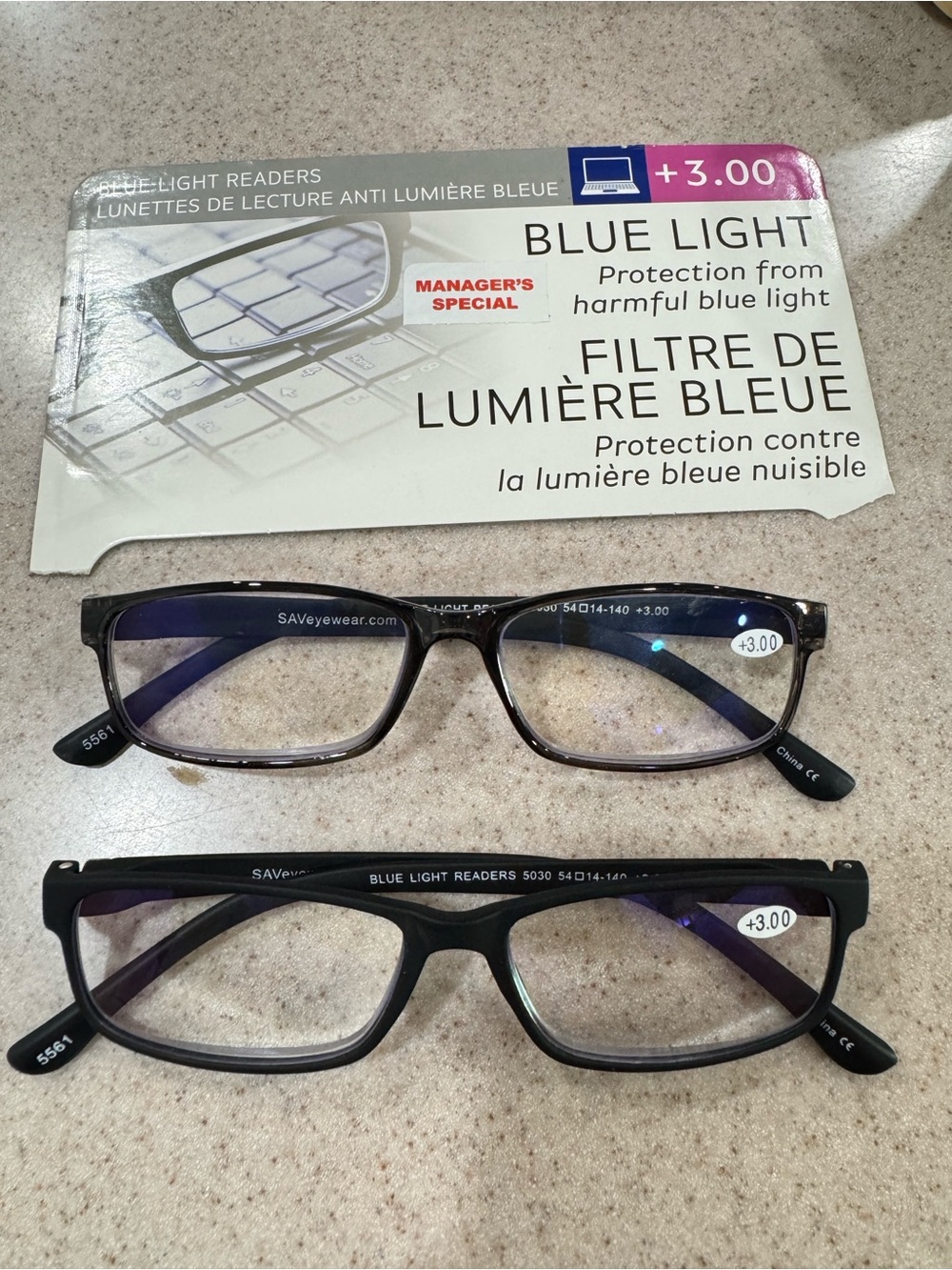 Blue Light Reading Glasses +3.00 - Black/Clear